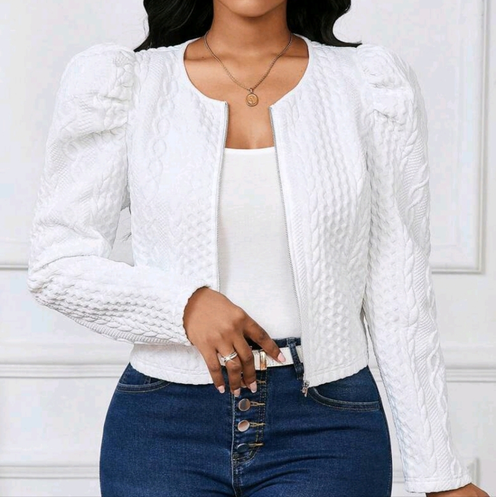 Women Plain Color Front Zipper Long Sleeve Top, Casual Everyday Wear - Picture 3 of 3